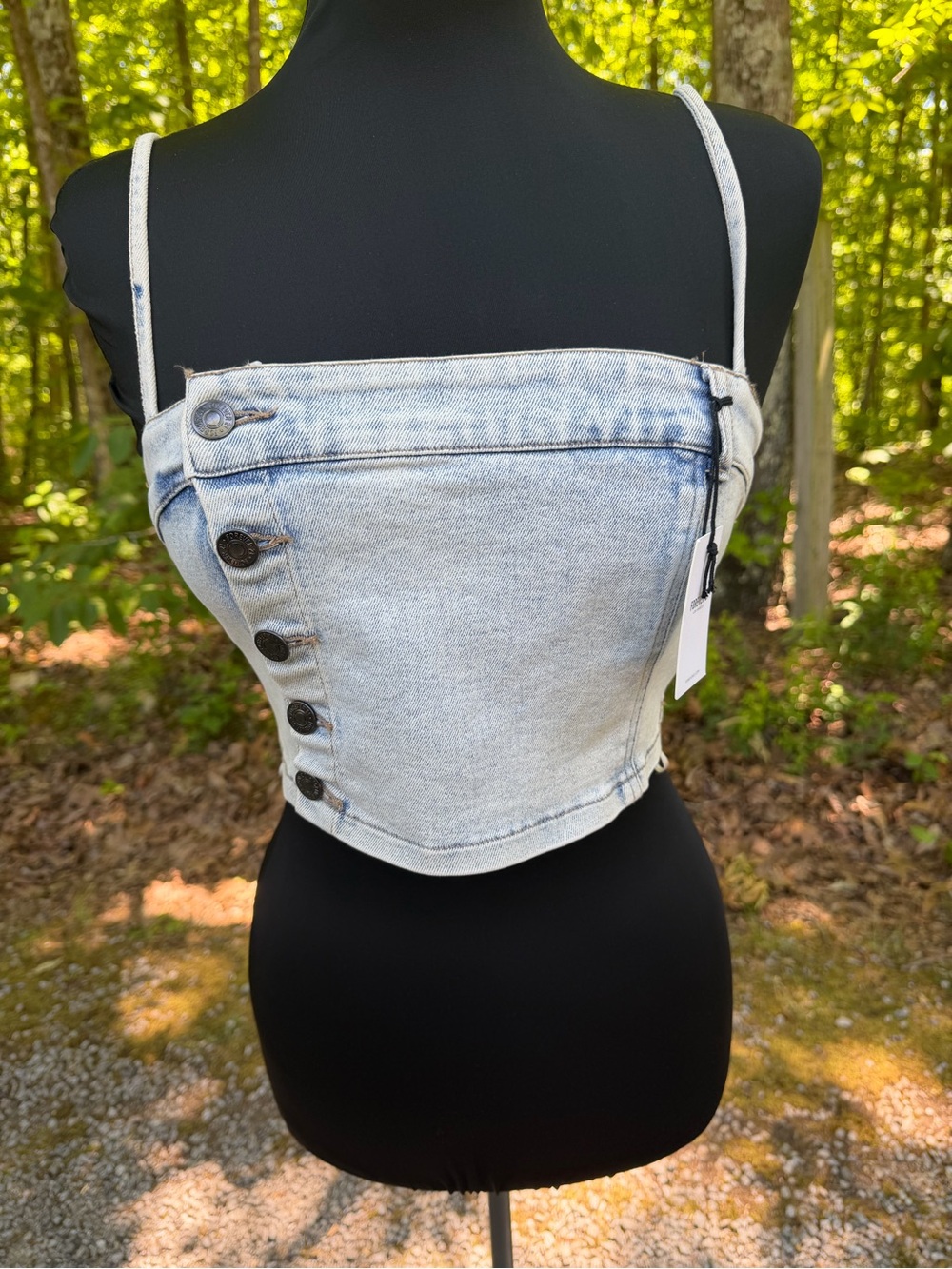 Forever 21 Black Woven Top/Bralet with Light Denim Detail